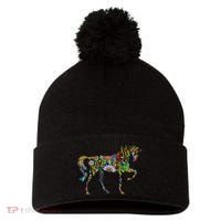 Trippy Cheerful Horse Pom Pom 12in Knit Beanie thumb 0