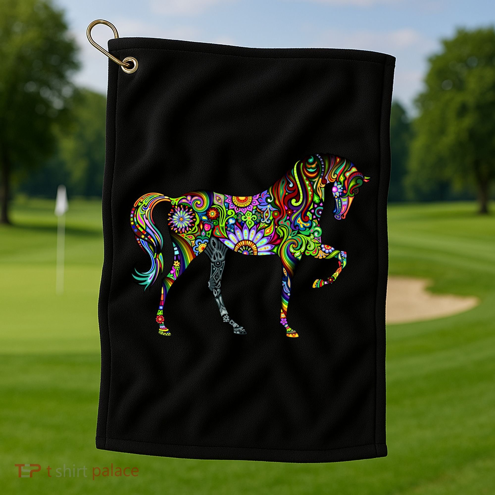 Trippy Cheerful Horse Golf Towel