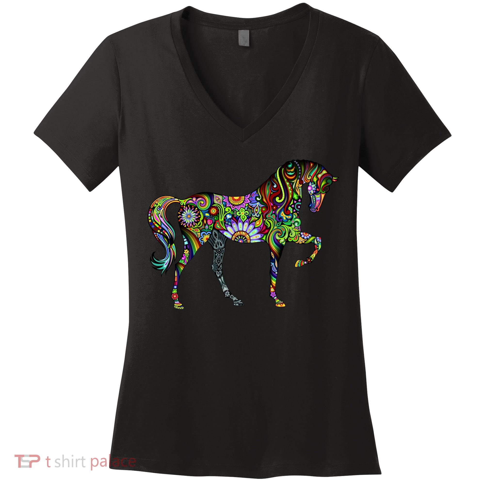 Trippy Cheerful Horse Women's V-Neck T-Shirt