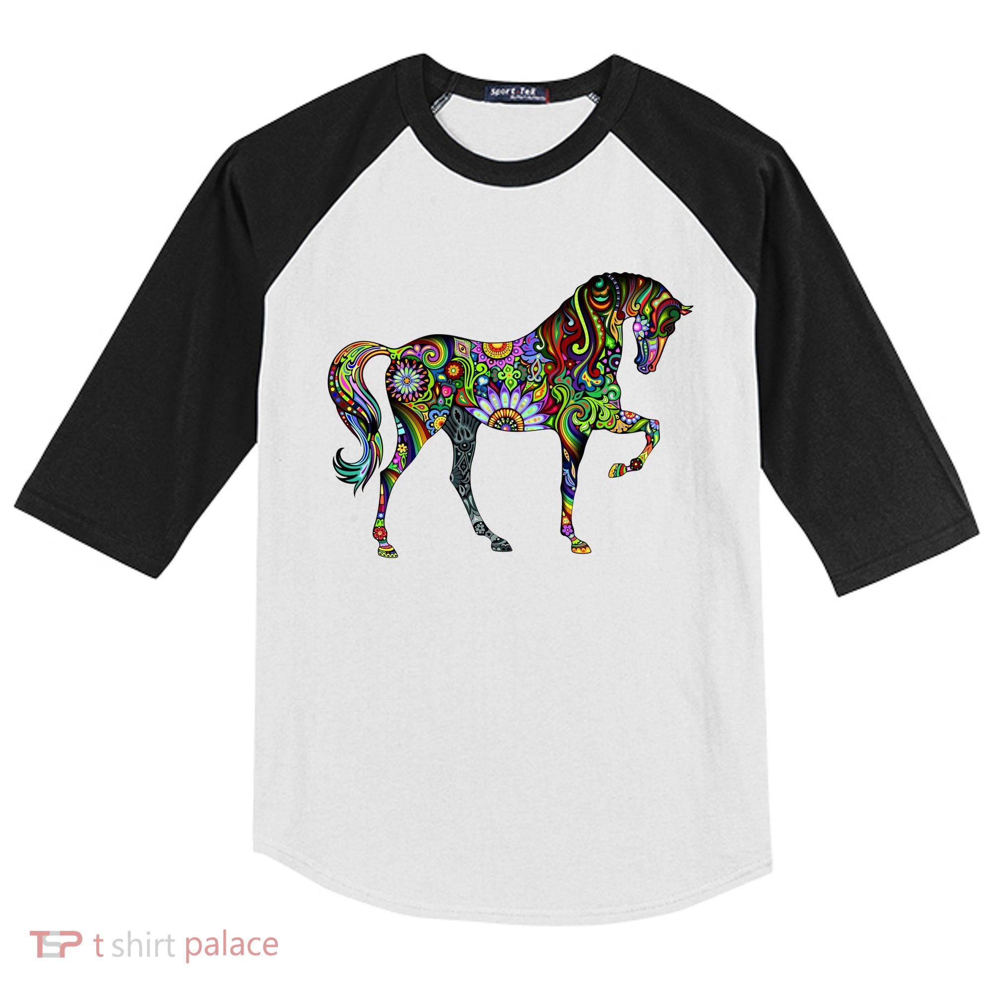 Trippy Cheerful Horse Kids Colorblock Raglan Jersey