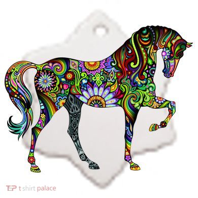 Trippy Cheerful Horse Ceramic Ornament