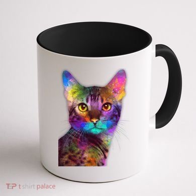 Trippy Colorful Cat Coffee Mug back