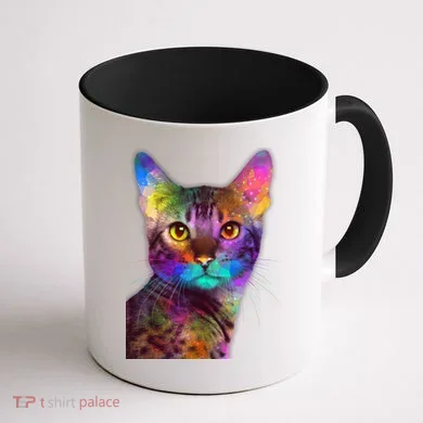 Trippy Colorful Cat Coffee Mug back