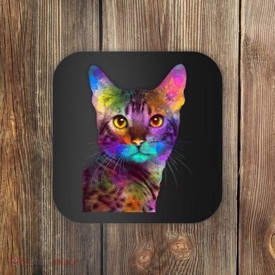 Trippy Colorful Cat Coaster