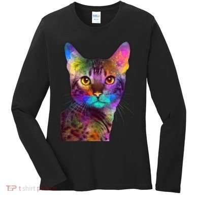 Trippy Colorful Cat Women's Long Sleeve Shirt