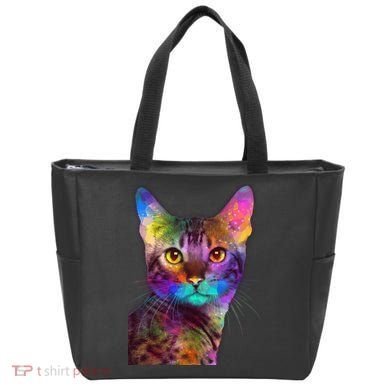 Trippy Colorful Cat Tote Bag