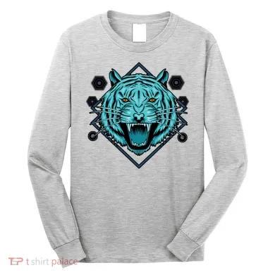 Trippy Cyan Tiger Graphic Long Sleeve Shirt