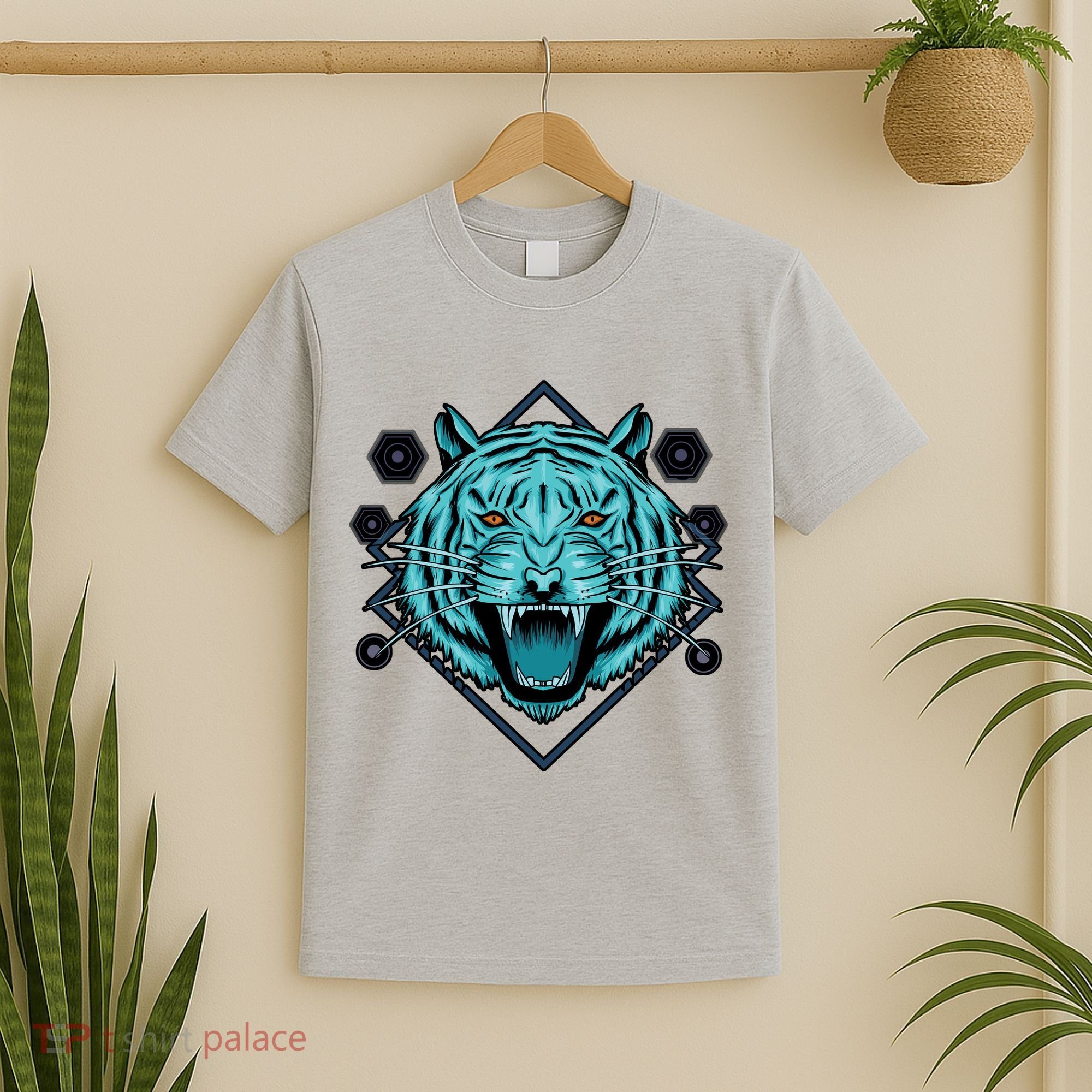 Trippy Cyan Tiger Graphic T-Shirt