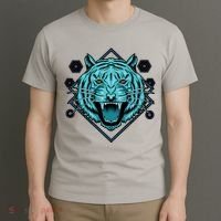 Trippy Cyan Tiger Graphic T-Shirt thumb 3