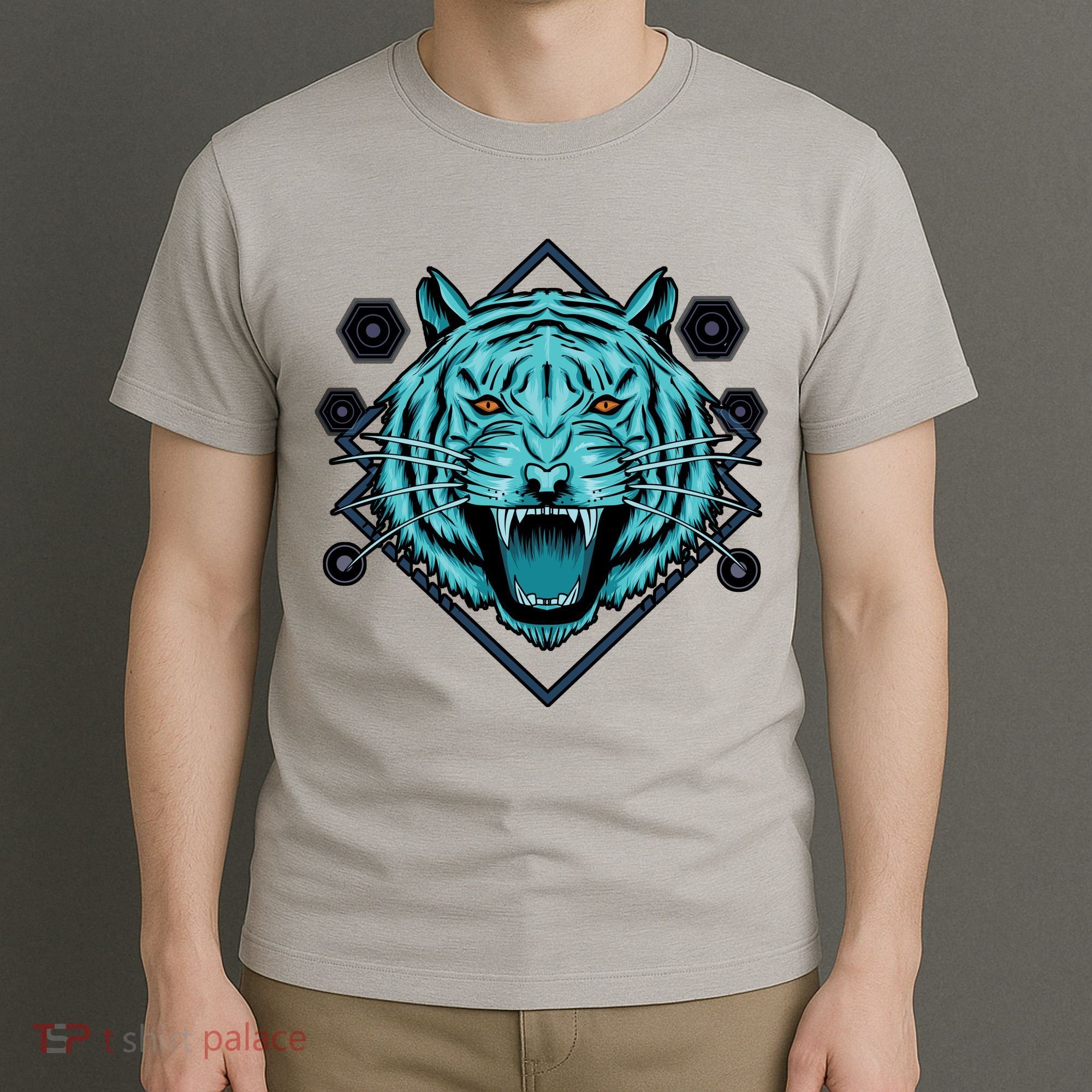 Trippy Cyan Tiger Graphic T-Shirt