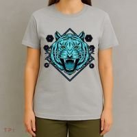 Trippy Cyan Tiger Graphic T-Shirt thumb 4