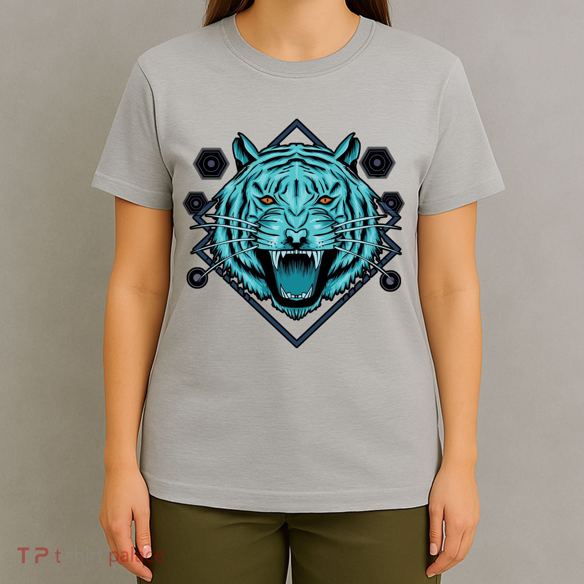 Trippy Cyan Tiger Graphic T-Shirt