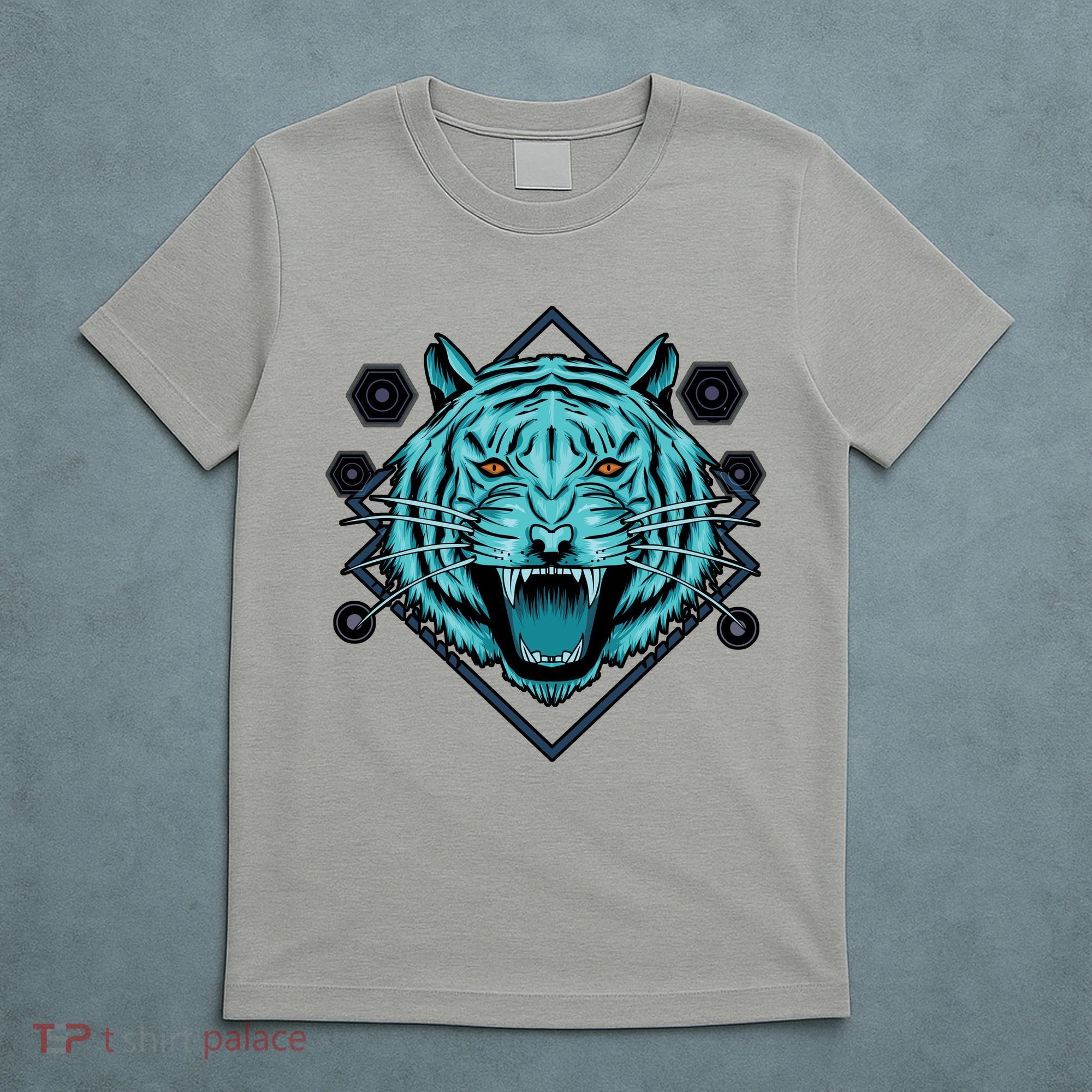 Trippy Cyan Tiger Graphic T-Shirt