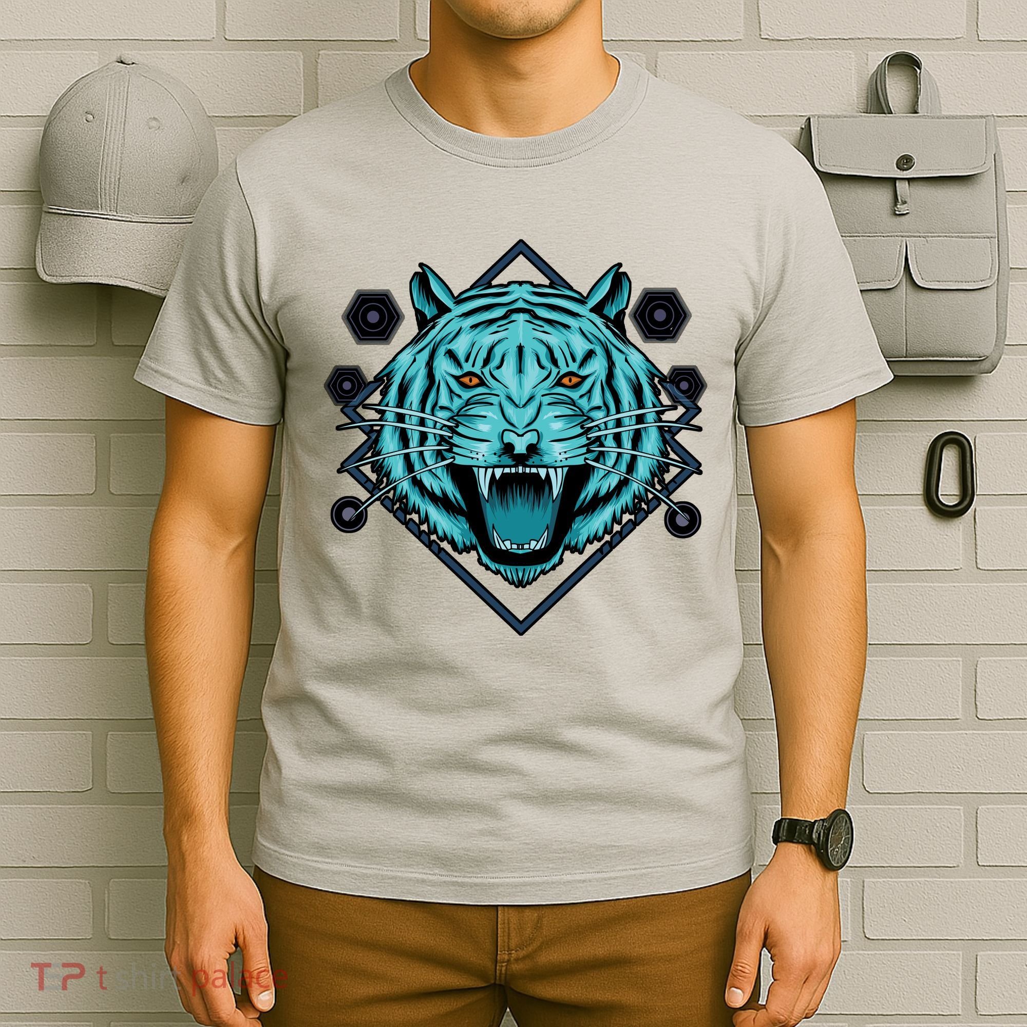 Trippy Cyan Tiger Graphic T-Shirt