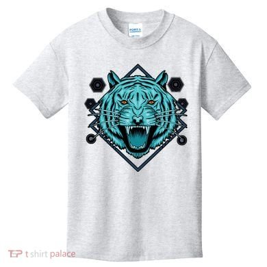 Trippy Cyan Tiger Graphic Kids T-Shirt