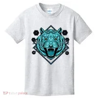 Trippy Cyan Tiger Graphic Kids T-Shirt thumb 0