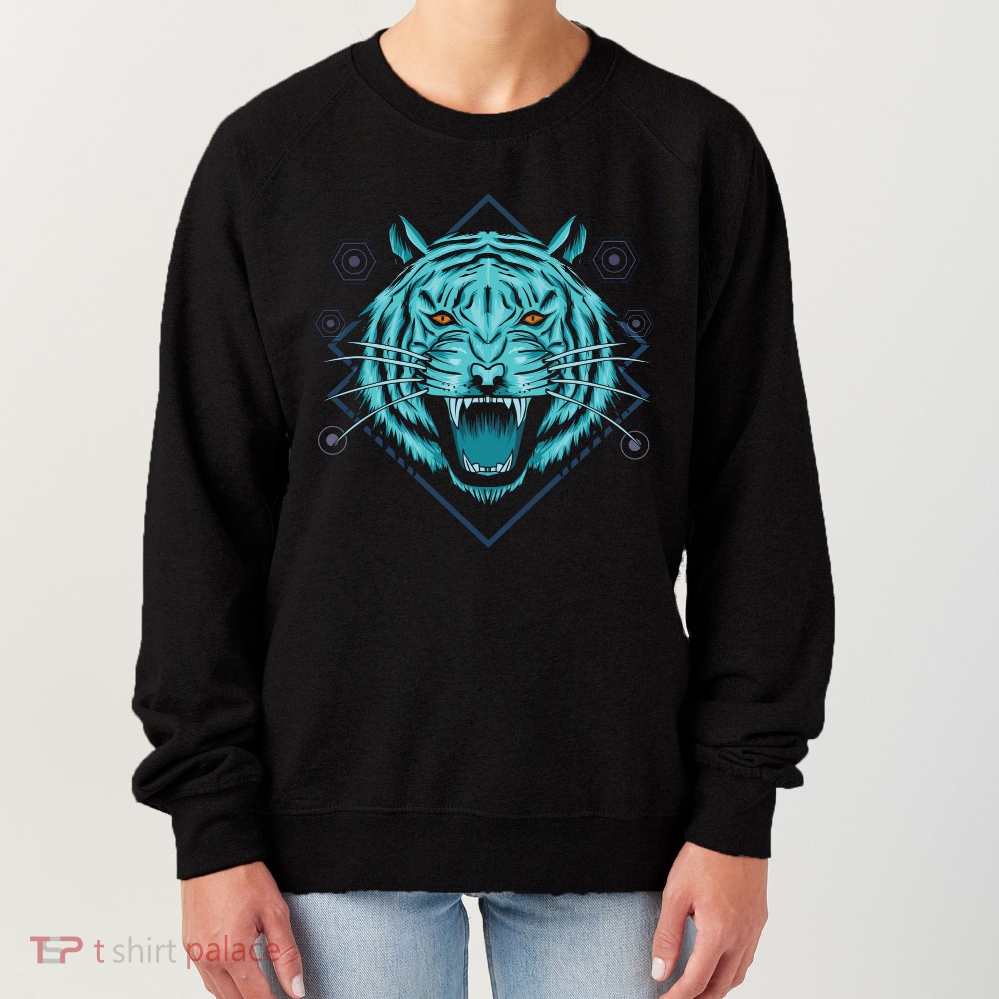Trippy Cyan Tiger Graphic Women's Sweatshirt