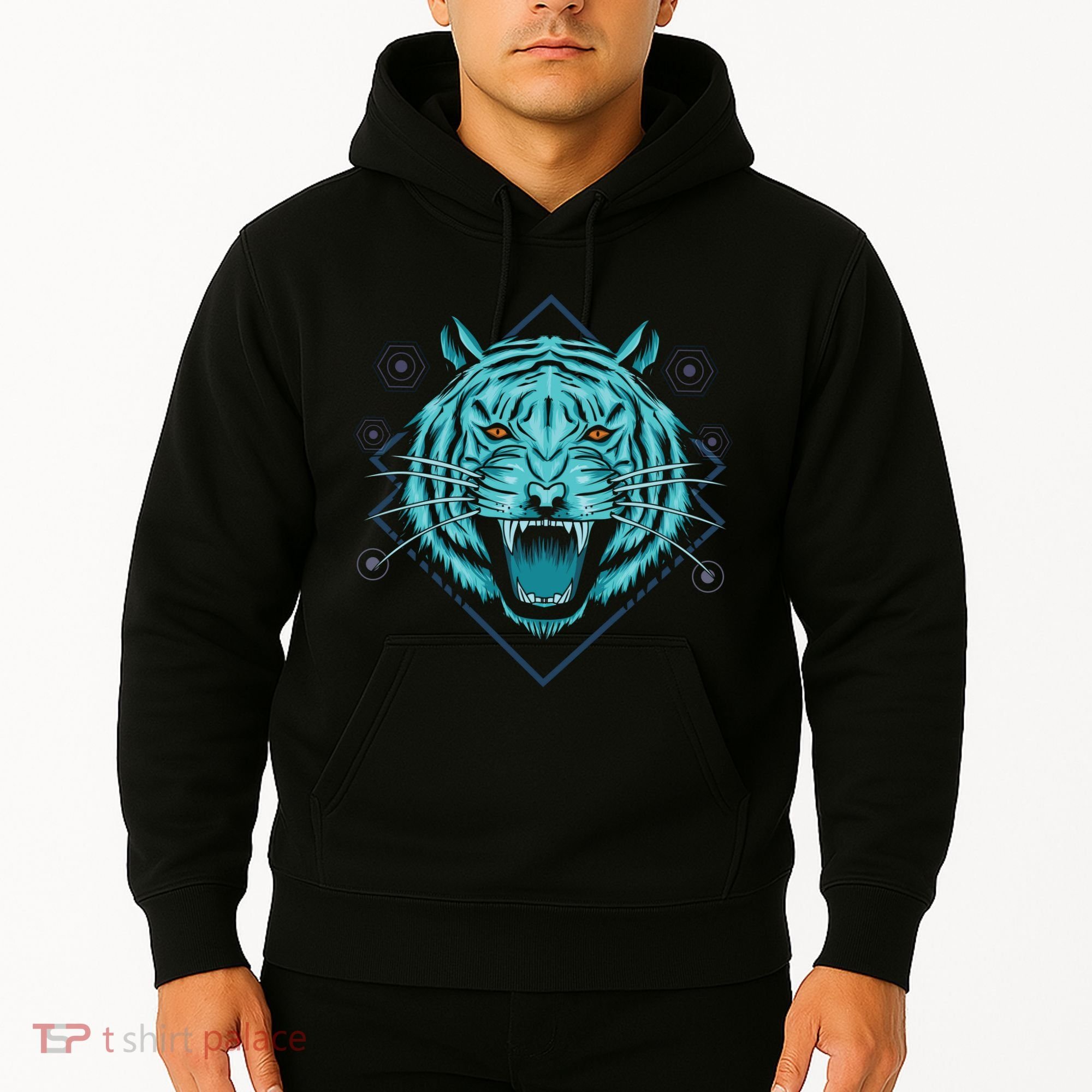 Trippy Cyan Tiger Graphic Hoodie