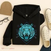 Trippy Cyan Tiger Graphic Hoodie thumb 4