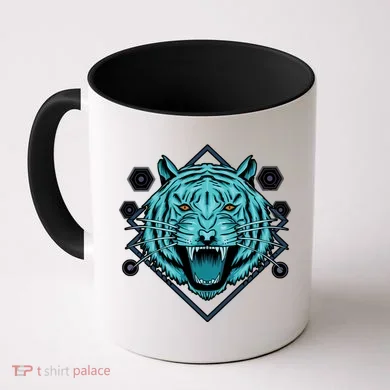 Trippy Cyan Tiger Graphic Coffee Mug