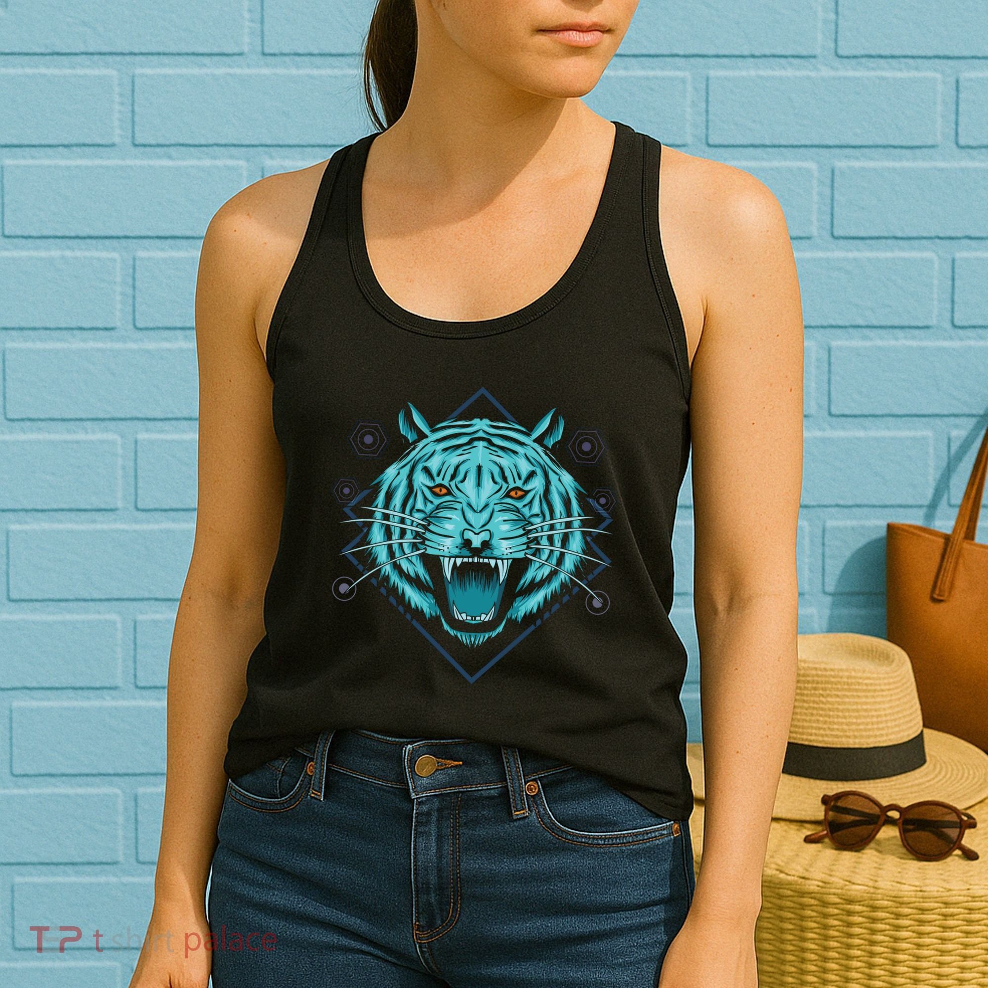 Trippy Cyan Tiger Graphic Women's Tank Top