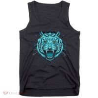 Trippy Cyan Tiger Graphic Tank Top thumb 0