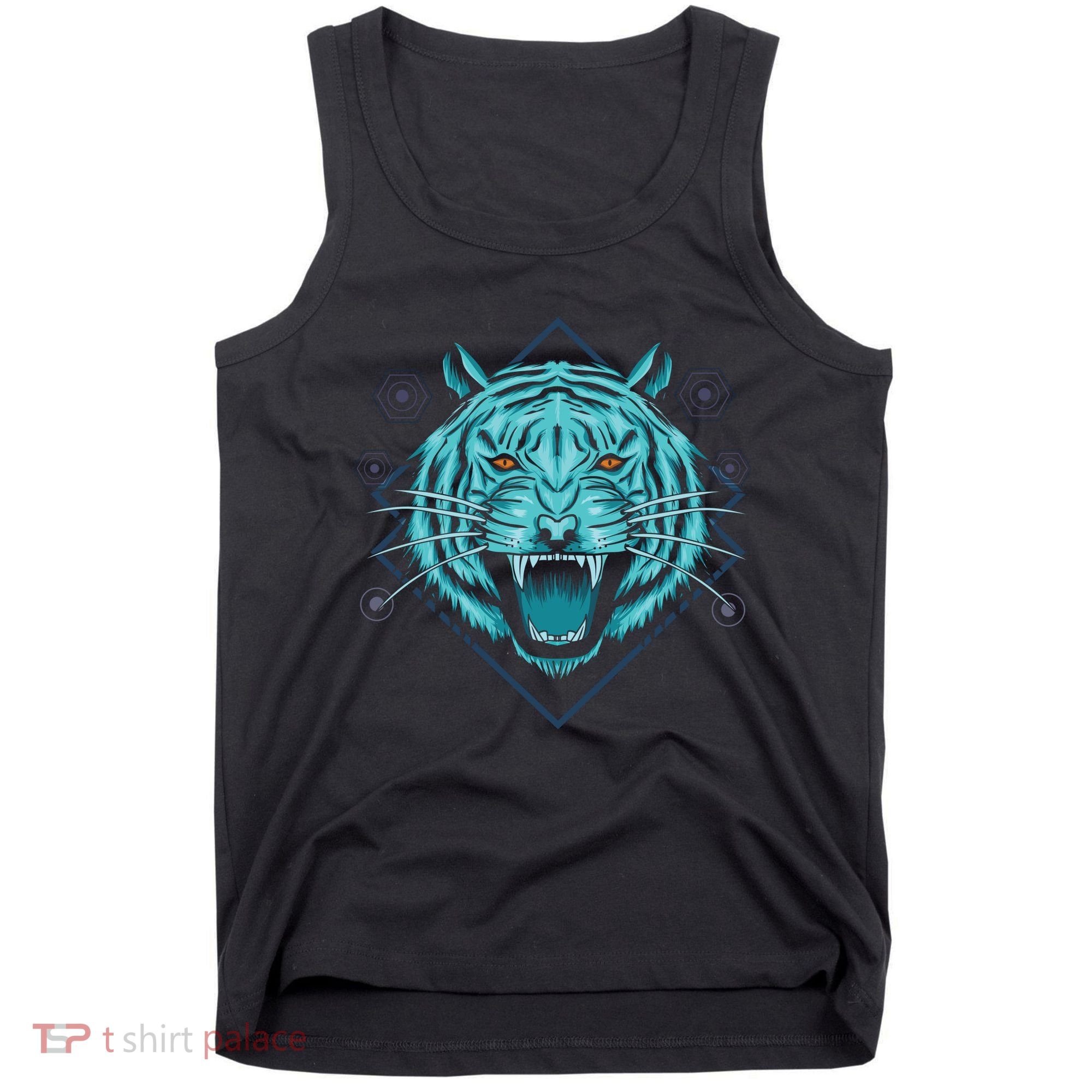 Trippy Cyan Tiger Graphic Tank Top