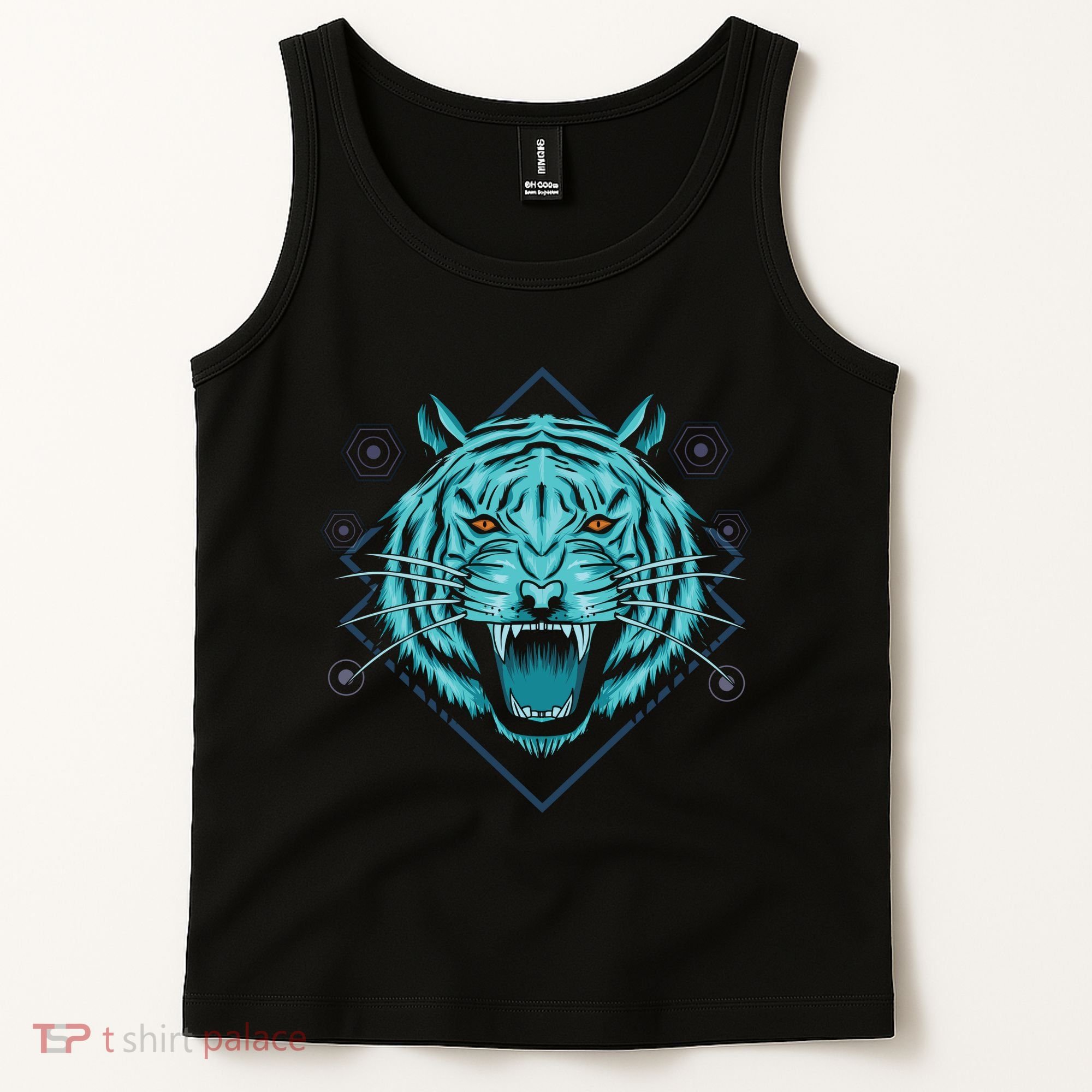 Trippy Cyan Tiger Graphic Tank Top