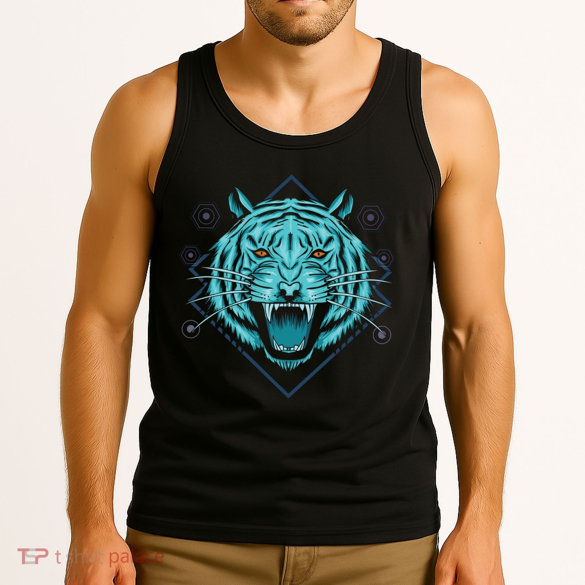 Trippy Cyan Tiger Graphic Tank Top