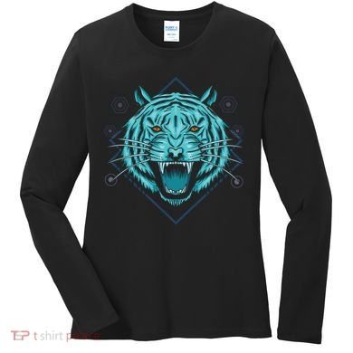 Trippy Cyan Tiger Graphic Women's Long Sleeve Shirt