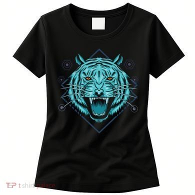 Trippy Cyan Tiger Graphic Women's T-Shirt