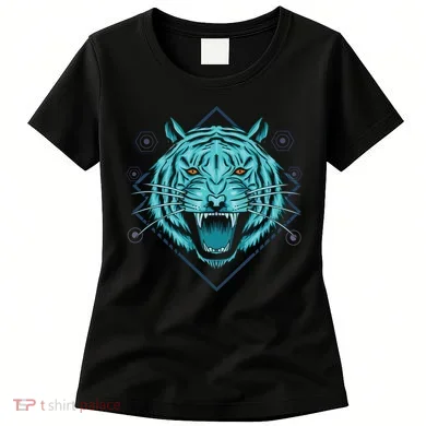 Trippy Cyan Tiger Graphic Women's T-Shirt