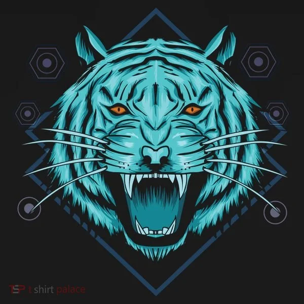 Trippy Cyan Tiger Graphic Kids Long Sleeve Shirt