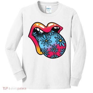 Trippy Floral Mouth Kids Long Sleeve Shirt