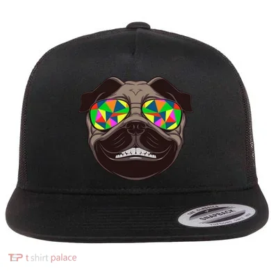 Trippy Hypnotized Pug Flat Bill Trucker Hat
