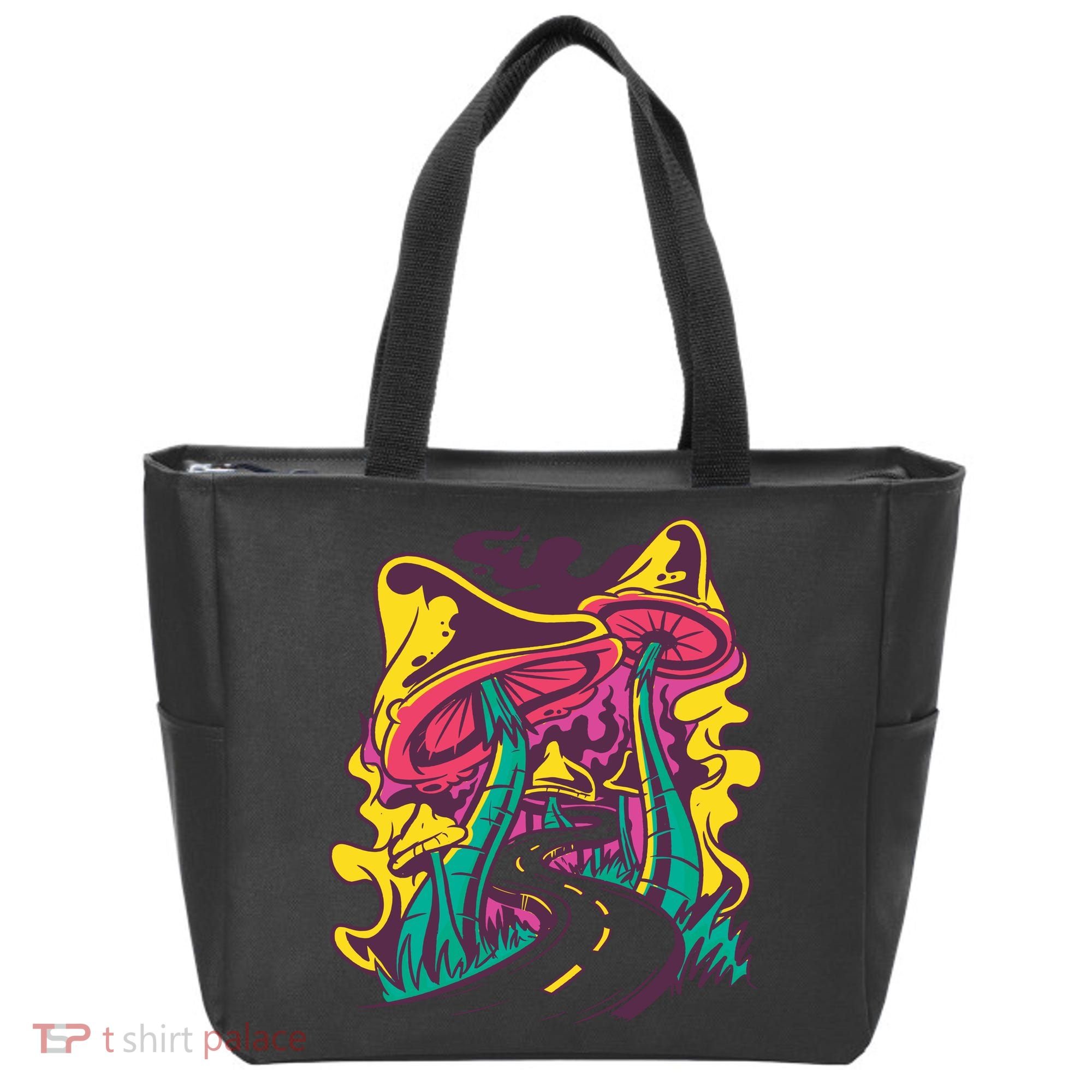 Trippy Mushroom Road Tote Bag