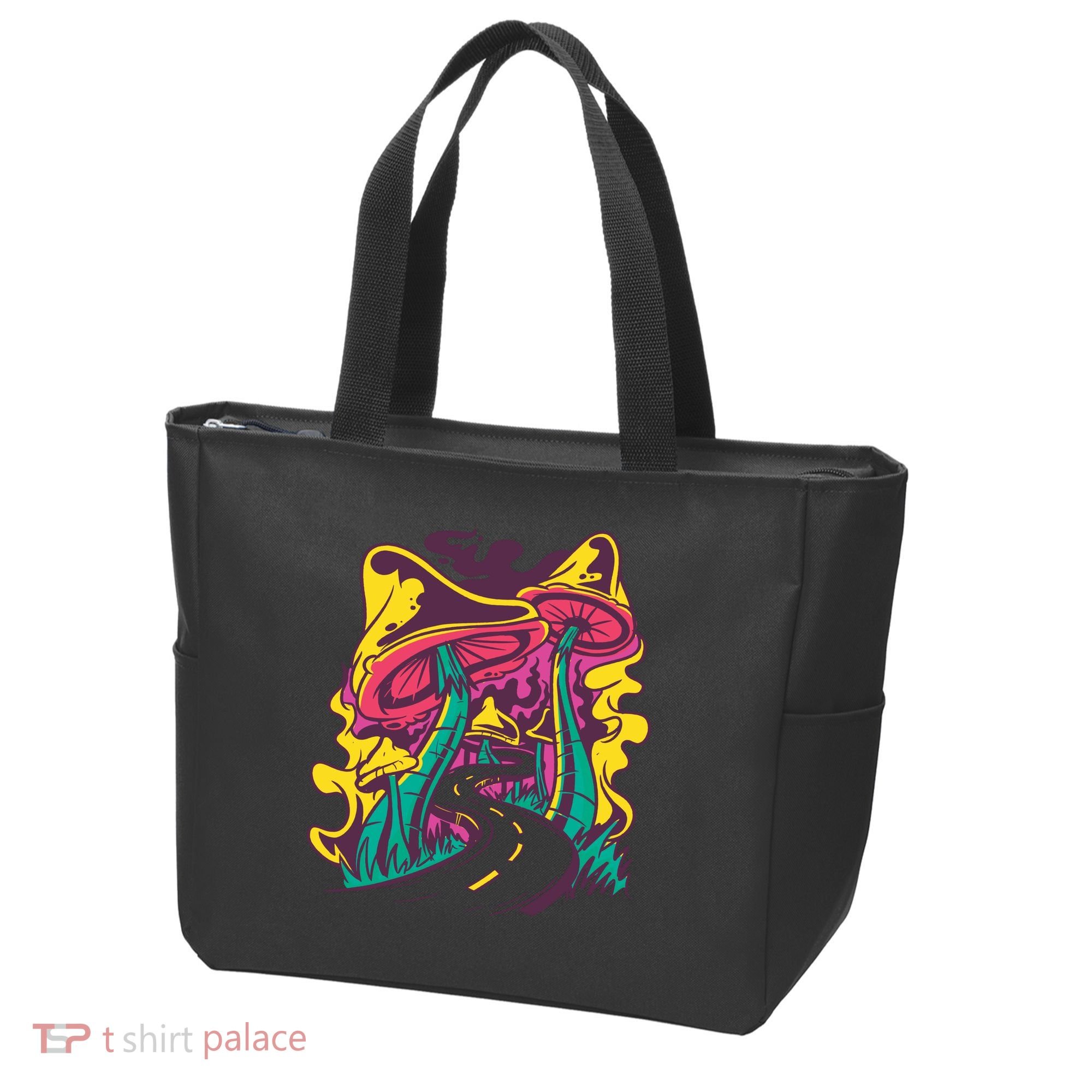 Trippy Mushroom Road Tote Bag