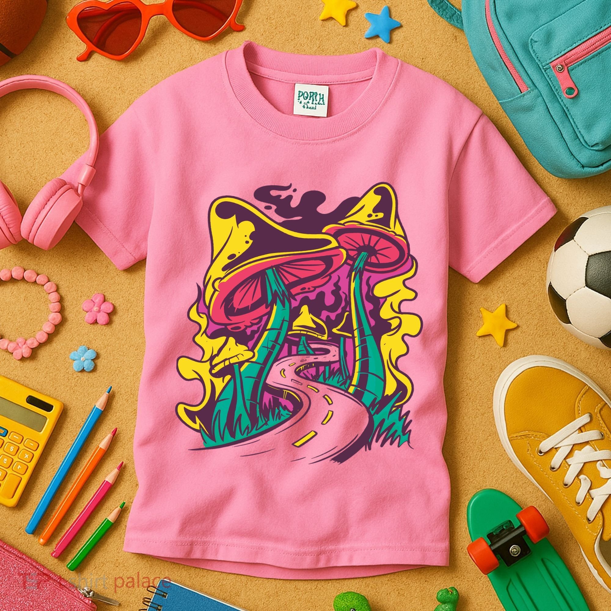Trippy Mushroom Road Kids T-Shirt