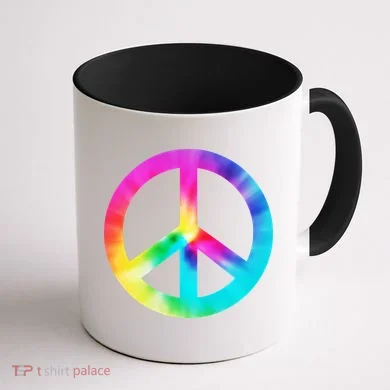 Trippy Rainbow Peace Sign Coffee Mug back