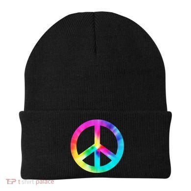 Trippy Rainbow Peace Sign Beanie