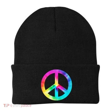 Trippy Rainbow Peace Sign Beanie