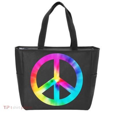 Trippy Rainbow Peace Sign Tote Bag