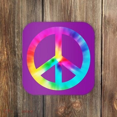 Trippy Rainbow Peace Sign Coaster