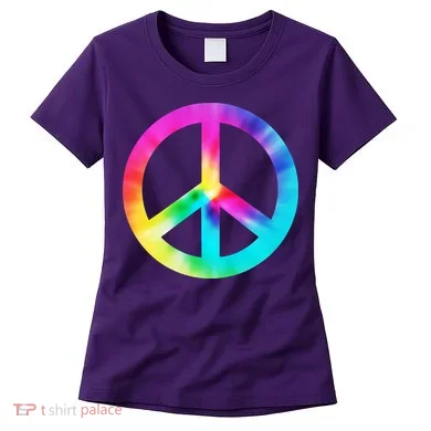 Trippy Rainbow Peace Sign Women's T-Shirt