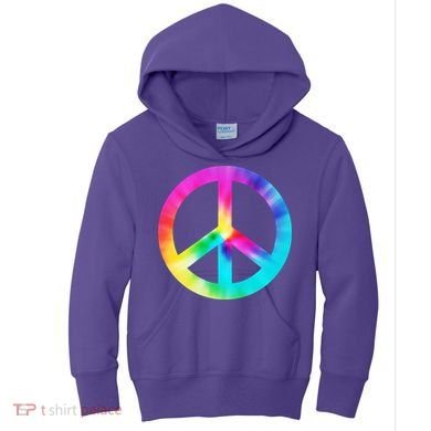 Trippy Rainbow Peace Sign Kids Hoodie