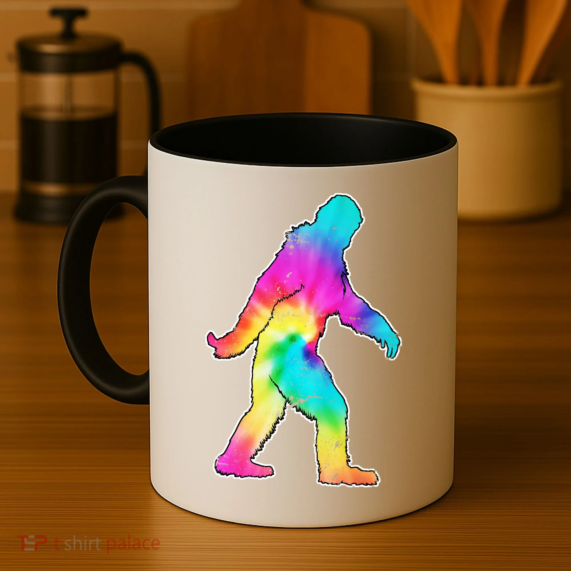 Trippy Sasquatch Tie Dye Colorful Bigfoot Coffee Mug