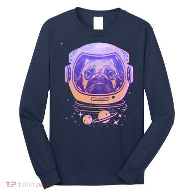 Trippy Space Colors Astronaut Pug Dog Long Sleeve Shirt