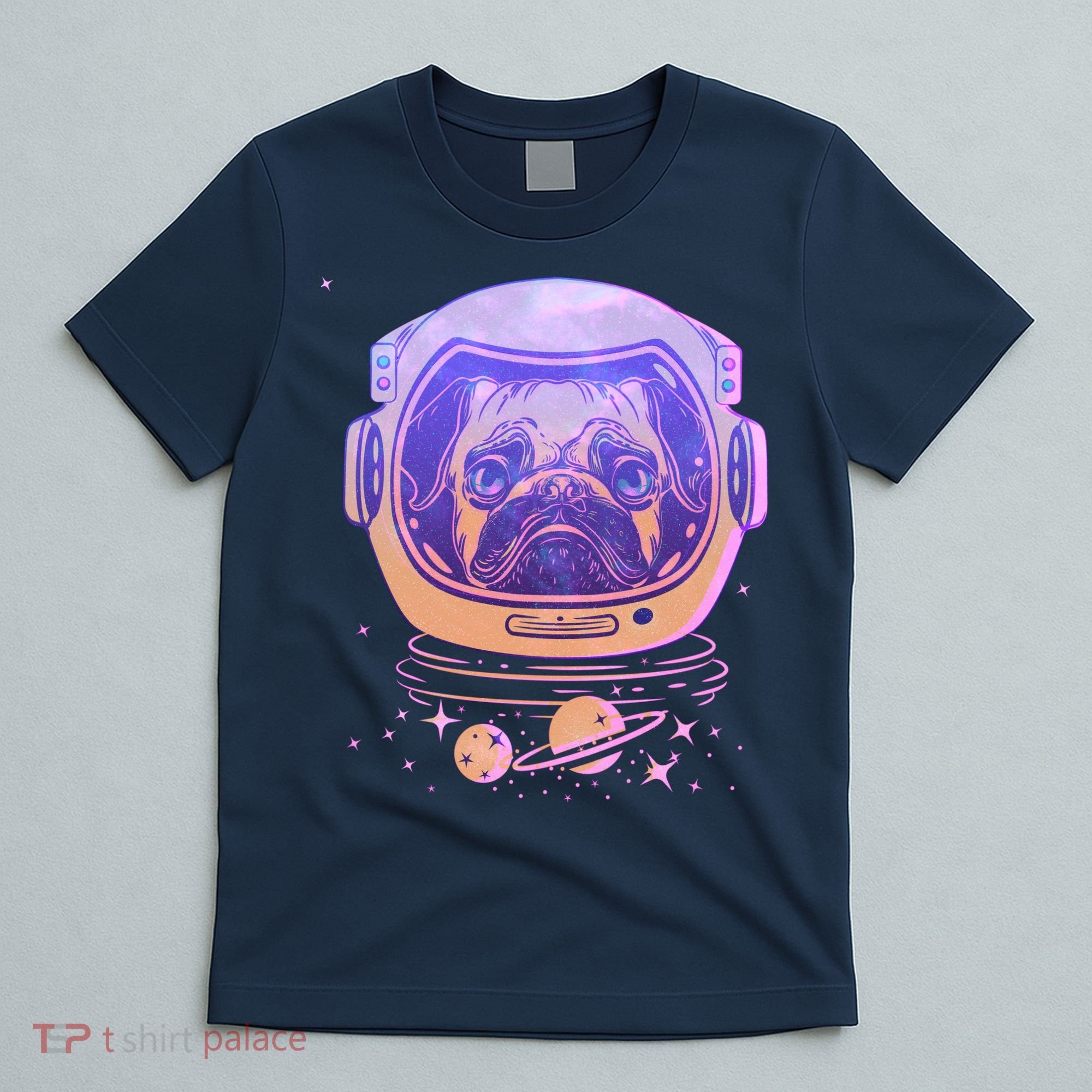 Trippy Space Colors Astronaut Pug Dog T-Shirt