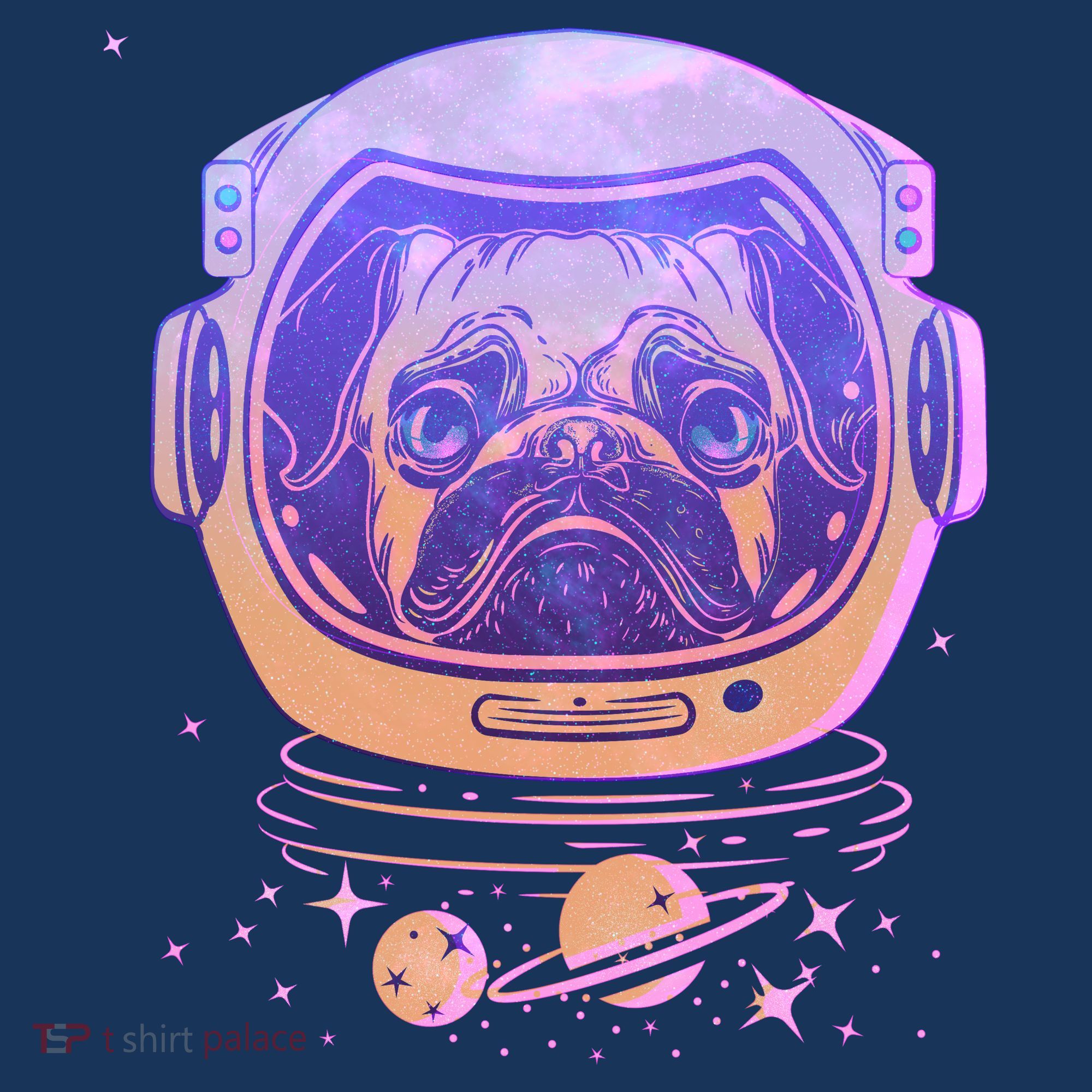 Trippy Space Colors Astronaut Pug Dog T-Shirt