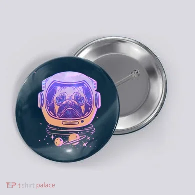 Trippy Space Colors Astronaut Pug Dog Button
